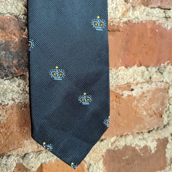 Vintage Smoothie Button‎ Down Tie Navy w/ Embroidered Crowns - Picture 1 of 7